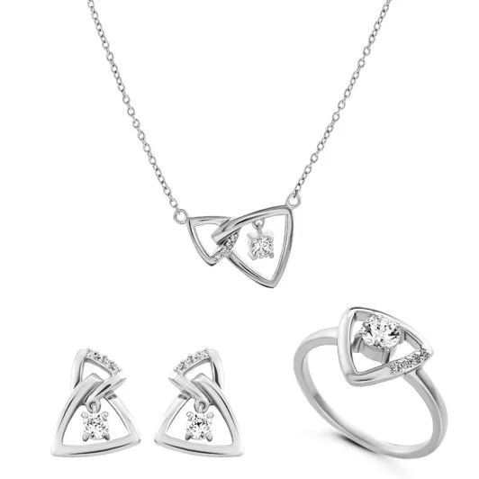 Orphelia® 'Santorini' Women's Sterling Silver Set: Necklace + Earrings + Ring - Silver SET-7570