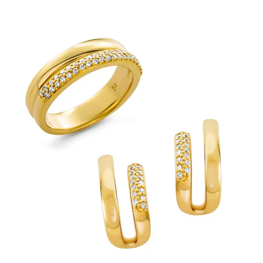Orphelia® 'Emily' Women's Sterling Silver Set: Earrings + Ring - Gold SET-7581/G