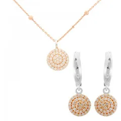 Orphelia® 'Leanna' Damen Sterling Silber Set: Halskette-Anhanger + Ohrringe - Silber/Rosa SET-7120