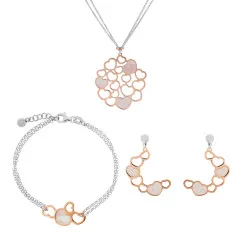 Orphelia® 'Maliya' Femmes Argent Set: Collier + Bracelet + Boucles d'oreilles - Argent/Rose SET-7388