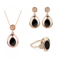 Orphelia® 'Alda' Women's Sterling Silver Set: Necklace + Earrings + Ring - Rose SET-7470