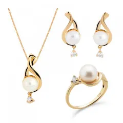 Orphelia® 'Adia' Women's Sterling Silver Set: Necklace + Earrings + Ring - Gold SET-7473