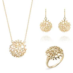 Orphelia® 'Flavie' Dames Zilver 925 925 Set: Ketting + Oorbellen + Ring - Goudkleurig SET-7502/G