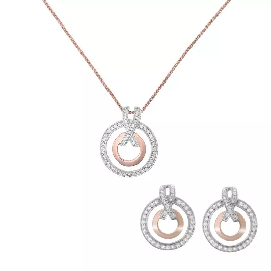 Orphelia® 'Azalea' Women's Sterling Silver Set: Chain-Pendant + Earrings - Silver/Rose SET-7095/1