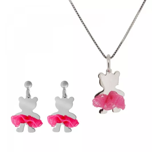 Orphelia® 'Bear Bow' Enfant Argent Set: Collier-Pendentif + Boucles d'oreilles - Argent SET-7132