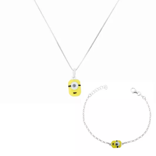 Orphelia® 'Minion' Enfant Argent Set: Chaîne-Pendentif + Bracelet - Argent SET-7135/1