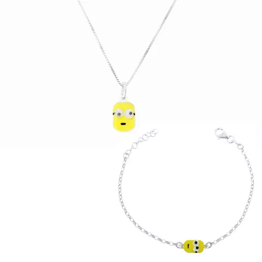 Orphelia® 'Minion' Enfant Argent Set: Chaîne-Pendentif + Bracelet - Argent SET-7135