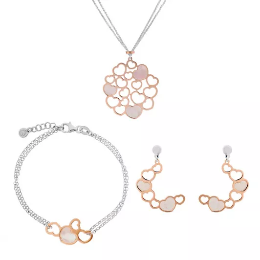 Orphelia® 'Maliya' Women's Sterling Silver Set: Chain + Bracelet + Earrings - Silver/Rose SET-7388