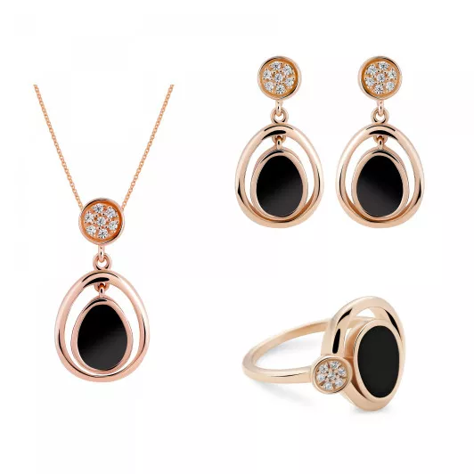Orphelia® 'Alda' Women's Sterling Silver Set: Necklace + Earrings + Ring - Rose SET-7470