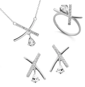 Orphelia® 'Charlotte' Women's Sterling Silver Set: Necklace + Earrings + Ring - Silver SET-7580/W