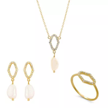 Orphelia® 'Normandy' Femmes Argent Set: Necklace + Earrings + Ring - Or SET-7574/G