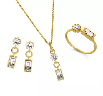 Orphelia® 'Madelyn' Women's Sterling Silver Set: Necklace + Earrings + Ring - Gold SET-7583/G