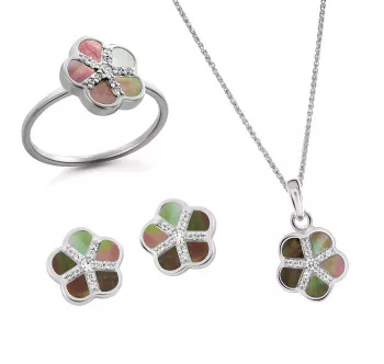 Orphelia® 'Daisy' Women's Sterling Silver Set: Necklace + Earrings + Ring - Silver SET-7585