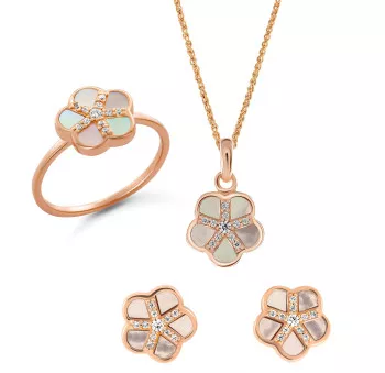 Orphelia® 'Daisy' Women's Sterling Silver Set: Necklace + Earrings + Ring - Rose SET-7585/RG