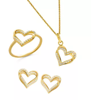 Orphelia® 'Cecilia' Women's Sterling Silver Set: Necklace + Earrings + Ring - Gold SET-7584/G