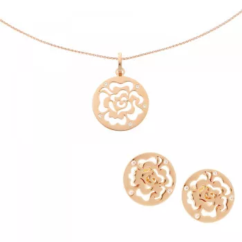 Orphelia® 'Fiore' Dames Zilver 925 925 Set: Ketting-Hanger + Oorbellen - Rosékleurig SET-7079/1