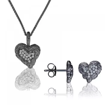 Orphelia® 'Hazel' Dames Zilver 925 925 Set: Ketting-Hanger + Oorbellen - Zwart SET-7082/2