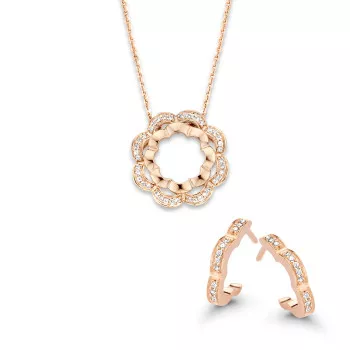 Orphelia® 'Onyx' Dames Zilver 925 925 Set: Ketting-Hanger + Oorbellen - Rosékleurig SET-7127/RG