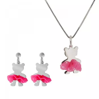 Orphelia® 'Bear bow' Kind Zilver 925 925 Set: Ketting-Hanger + Oorbellen - Zilverkleurig SET-7132