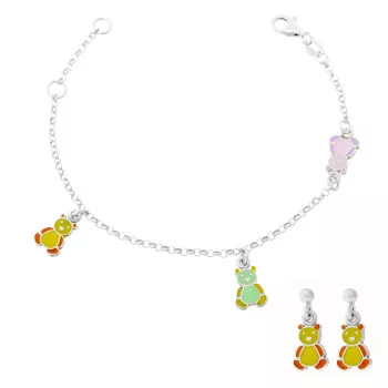 Orphelia® 'Bear' Enfant Argent Set: Bracelet + boucle d'oreille - Argent SET-7140/YE