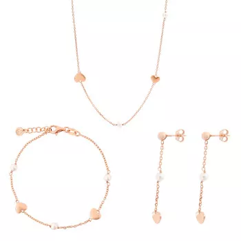 Orphelia® 'Nahara' Women's Sterling Silver Set: Chain + Bracelet + Earrings - Rose SET-7378