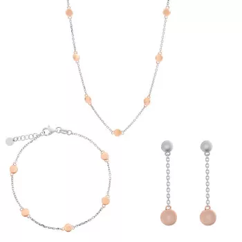 Orphelia® 'Aurelie' Damen Sterling Silber Set: Halskette + Armband + Ohrringe - Silber/Rosa SET-7385