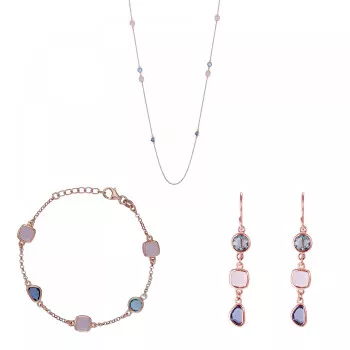 Orphelia® 'Euphemia' Dames Zilver 925 925 Set: Ketting + Armband + Oorbellen - Rosékleurig SET-7411