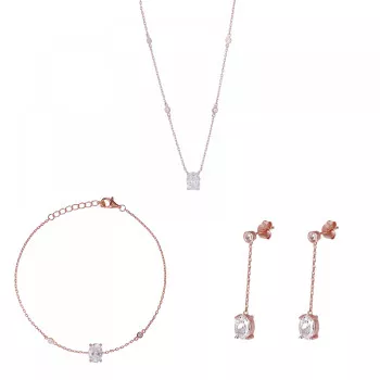 Orphelia® 'Elodie' Damen Sterling Silber Set: Halskette + Armband + Ohrringe - Rosé SET-7419