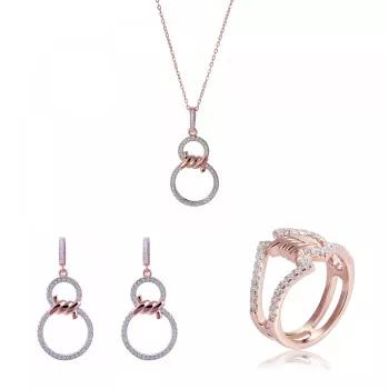 Orphelia® 'Aavia' Dames Zilver 925 925 Set: Ketting + Oorbellen + Ring - Rosékleurig SET-7422