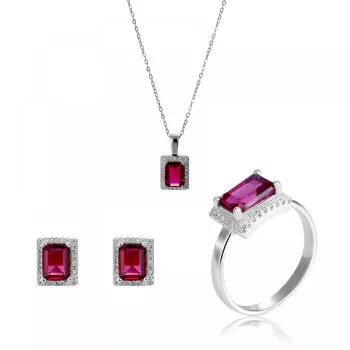 Orphelia® 'Enora' Femmes Argent Set: Necklace + Earrings + Ring - Argent SET-7425/RU