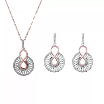 Orphelia® 'Frida' Dames Zilver 925 925 Set: Ketting + Oorbellen - Rosékleurig SET-7437