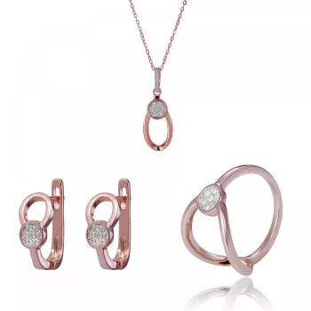 Orphelia® 'Gigi' Women's Sterling Silver Set: Necklace + Earrings + Ring - Rose SET-7439