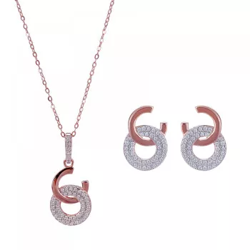 Orphelia® 'Carleen' Dames Zilver 925 925 Set: Ketting-Hanger + Oorbellen - Rosékleurig SET-7440