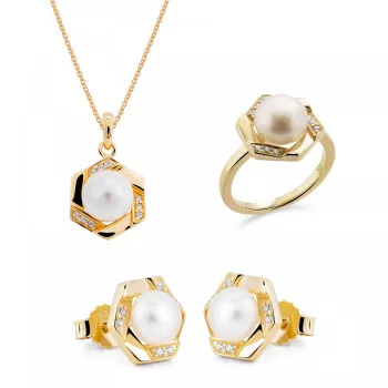 Orphelia® 'Aliva' Dames Zilver 925 925 Set: Ketting + Oorbellen + Ring - Goudkleurig SET-7469/G