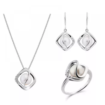 Orphelia® 'Aina' Femmes Argent Set: Necklace + Earrings + Ring - Argent SET-7471