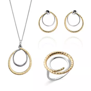 Orphelia® Women's Sterling Silver Set: Necklace + Earrings + Ring - Silver/Gold SET-7499 #1