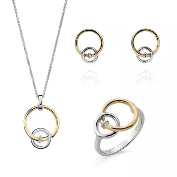 Orphelia® 'Antoine' Dames Zilver 925 925 Set: Ketting + Oorbellen + Ring - Zilver/Goud SET-7503/1
