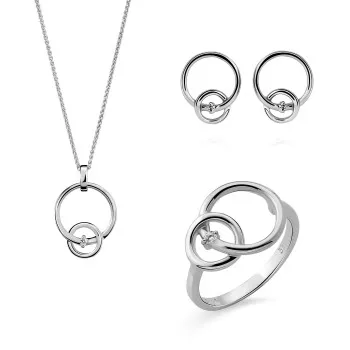 Orphelia® 'Antoine' Dames Zilver 925 925 Set: Ketting + Oorbellen + Ring - Wit SET-7503