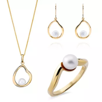 Orphelia® 'Baptiste' Dames Zilver 925 925 Set: Ketting + Oorbellen + Ring - Goudkleurig SET-7507/G