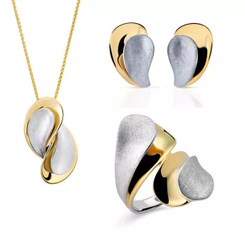 Orphelia® 'Ameliana' Dames Zilver 925 925 Set: Ketting + Oorbellen + Ring - Zilver/Goud SET-7508