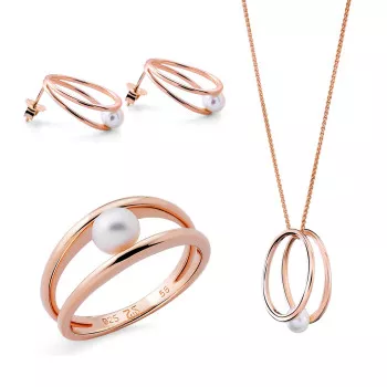 Orphelia® 'Heloise' Dames Zilver 925 925 Set: Ketting + Oorbellen + Ring - Rosékleurig SET-7509