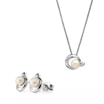 Orphelia® 'Mathilde' Women's Sterling Silver Set: Chain-Pendant + Earrings - Silver SET-7510