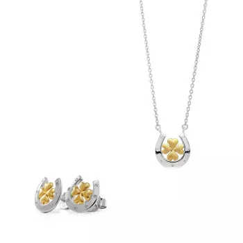 Orphelia® 'Signature' Women's Sterling Silver Set: Chain-Pendant + Earrings - Silver/Gold SET-7517