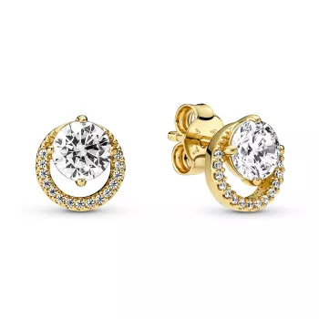 Pandora® 'Round Halo' Damen Verchromtem Metall Ohrstecker - Gold 261248C01