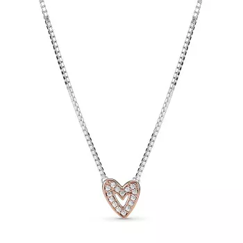 Pandora® 'Freehand Heart' Femmes Argent Collier avec pendentif - Argent/Rose 380089C01-45