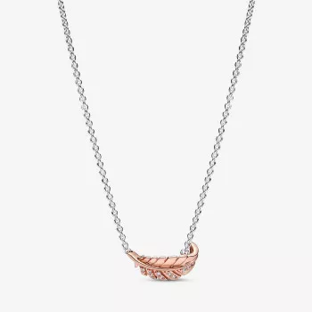 Pandora® 'Curved Feather' Damen Verchromtem Metall Halsband - Rosé 382575C01-45