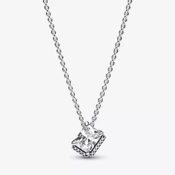 Pandora® 'Rectangular Sparkling' Damen Sterling Silber Halskette mit Anhänger - Silber 392388C01-45