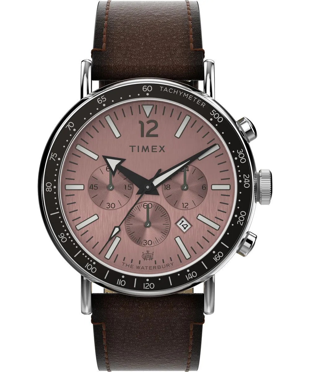 TIMEX クォーツ 腕時計 ブラウンレザー Timex Indiglo Oversized Watch, Brown Leather Strap - I Like Mikes