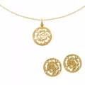 Orphelia® 'Fiore' Women's Sterling Silver Set: Chain-Pendant + Earrings - Gold SET-7079/2