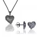 Orphelia® 'Hazel' Damen Sterling Silber Set: Halskette-Anhanger + Ohrringe - Schwarz SET-7082/2